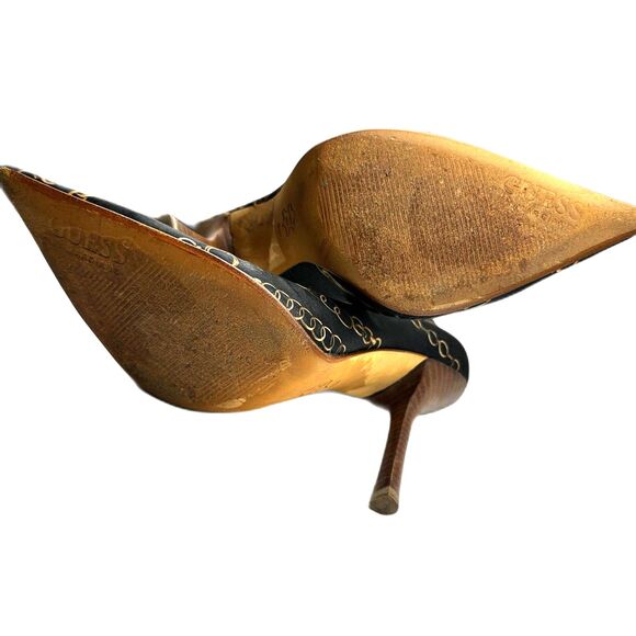 Guess by Marciano Fabric Pointed Toe Leather Sole Gold Chain Pumps - Women 8 - Picture 5 of 9